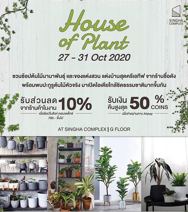 สิงห์ คอมเพล็กซ์ จัดงาน House Of Plant 27-31 ตุลาคมนี้  ชวนช้อปต้นไม้ใจกลางเมือง พร้อมพบปะกูรูต้นไม้ตัวจริง