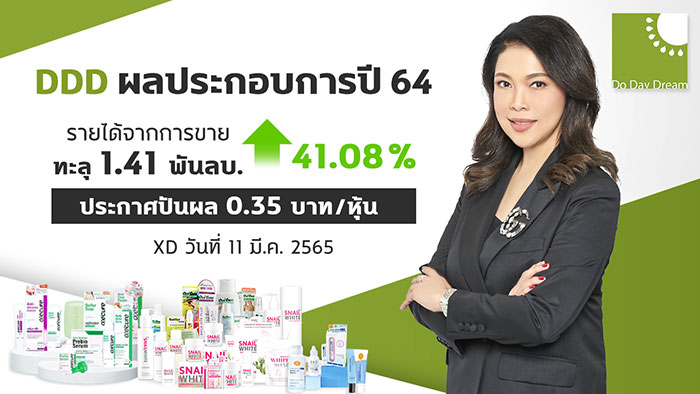 DDD โชว์ยอดขายปี 64 พุ่ง 41%  ใจป้ำจ่ายปันผลหุ้นละ 0.35 บาท