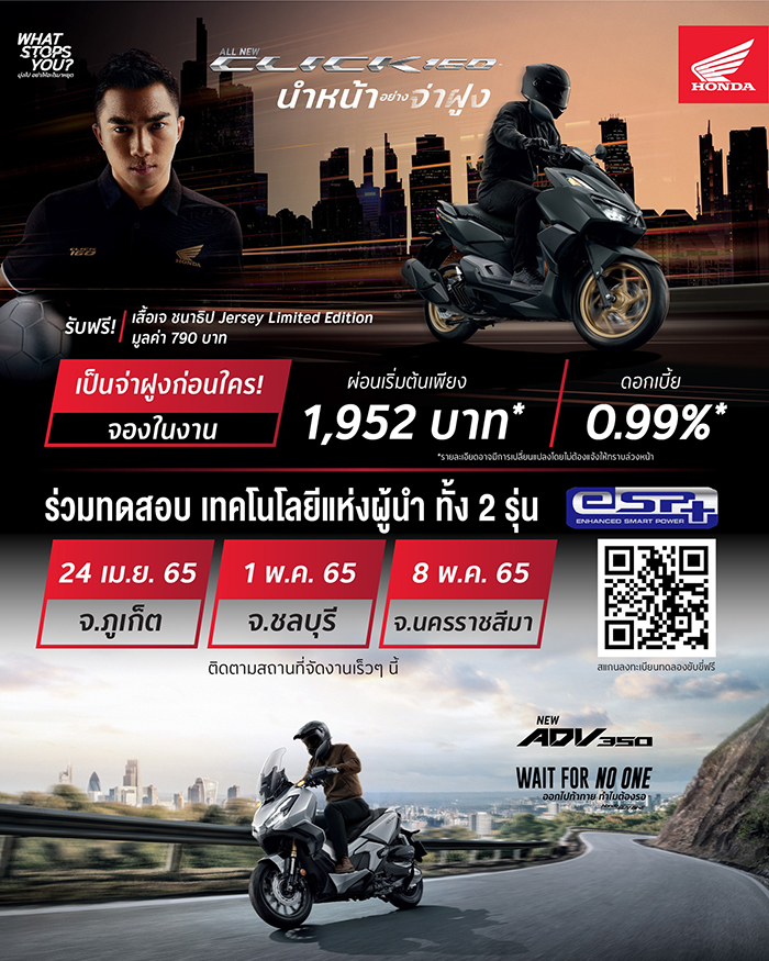 ฮอนด้าท้าพิสูจน์เทคโนโลยีแห่งผู้นำ จัดทดสอบขับขี่ All New Click160 และ New ADV350 ทั่วประเทศ