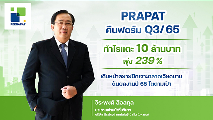 PRAPAT คืนฟอร์ม Q3/65 พลิกมีกำไร 239%