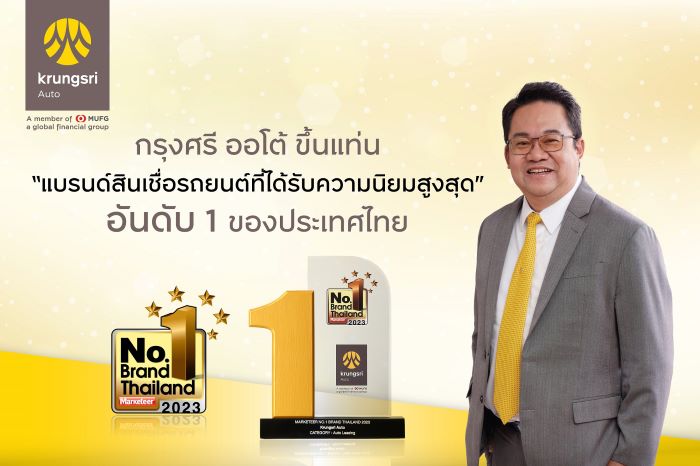 “กรุงศรี ออโต้” คว้ารางวัลแบรนด์ยอดนิยมอันดับ 1 ของประเทศไทย  ตอกย้ำผู้นำสินเชื่อยานยนต์ที่ได้รับความนิยมสูงสุด ปี 2023