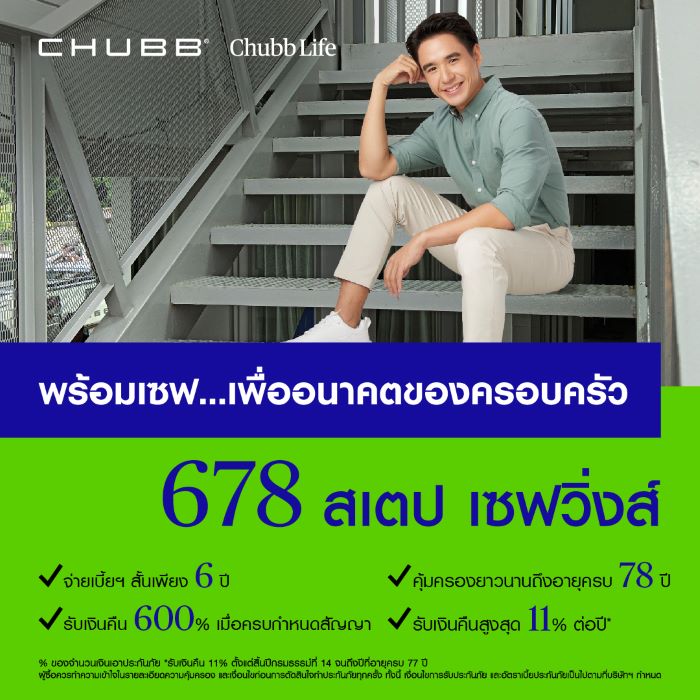 ชับบ์ ไลฟ์ ประกันชีวิต เปิดตัวผลิตภัณฑ์ “678 สเตป เซฟวิ่งส์” เดินหน้าหนุนคนไทยสร้างความมั่นคงทางการเงิน