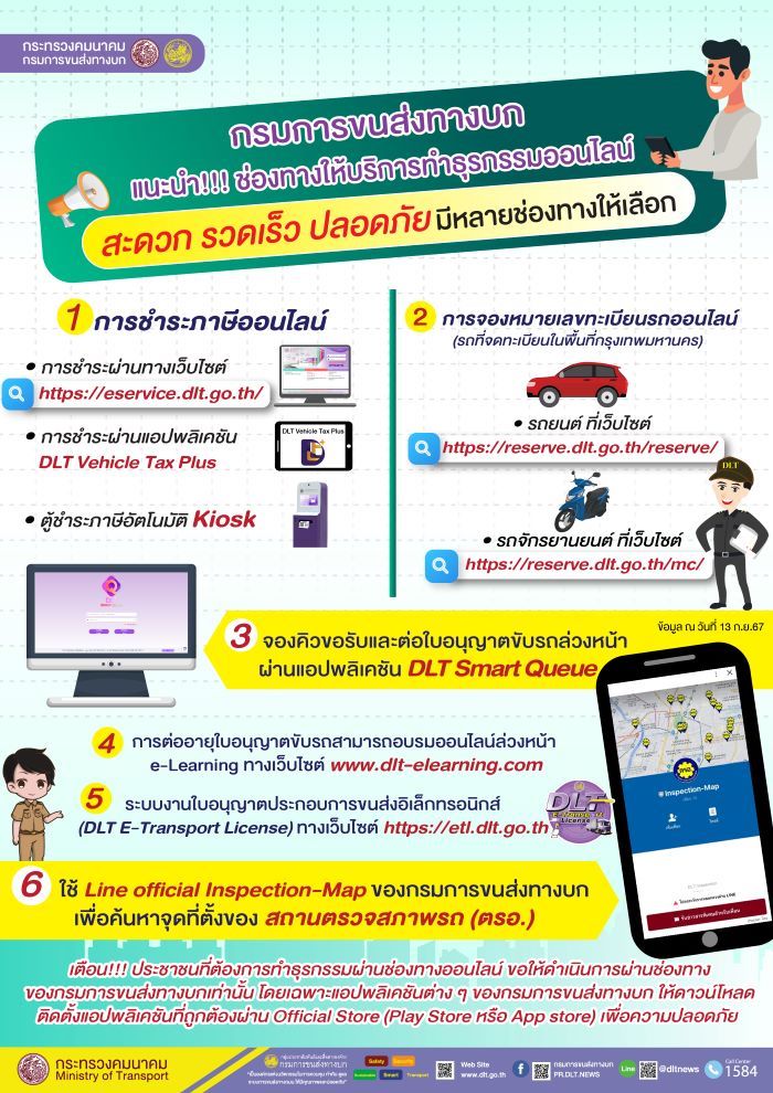 กรมการขนส่งทางบก แนะนำ!!! ช่องทางให้บริการทำธุรกรรมออนไลน์ สะดวก รวดเร็ว ปลอดภัย มีหลายช่องทางให้เลือก เพื่อประหยัดพลังงานและค่าใช้จ่ายในการเดินทาง